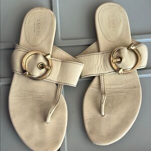 Gucci Women's Cream Sandals with Gold Buckle